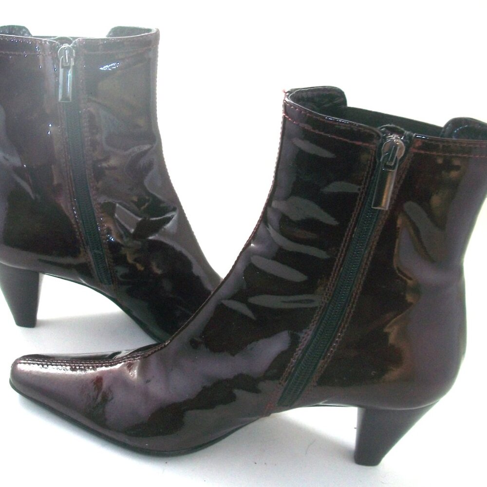 Aquatalia Dark Cherry Red Patent High Heel Square Toe Chelsea Boots $550